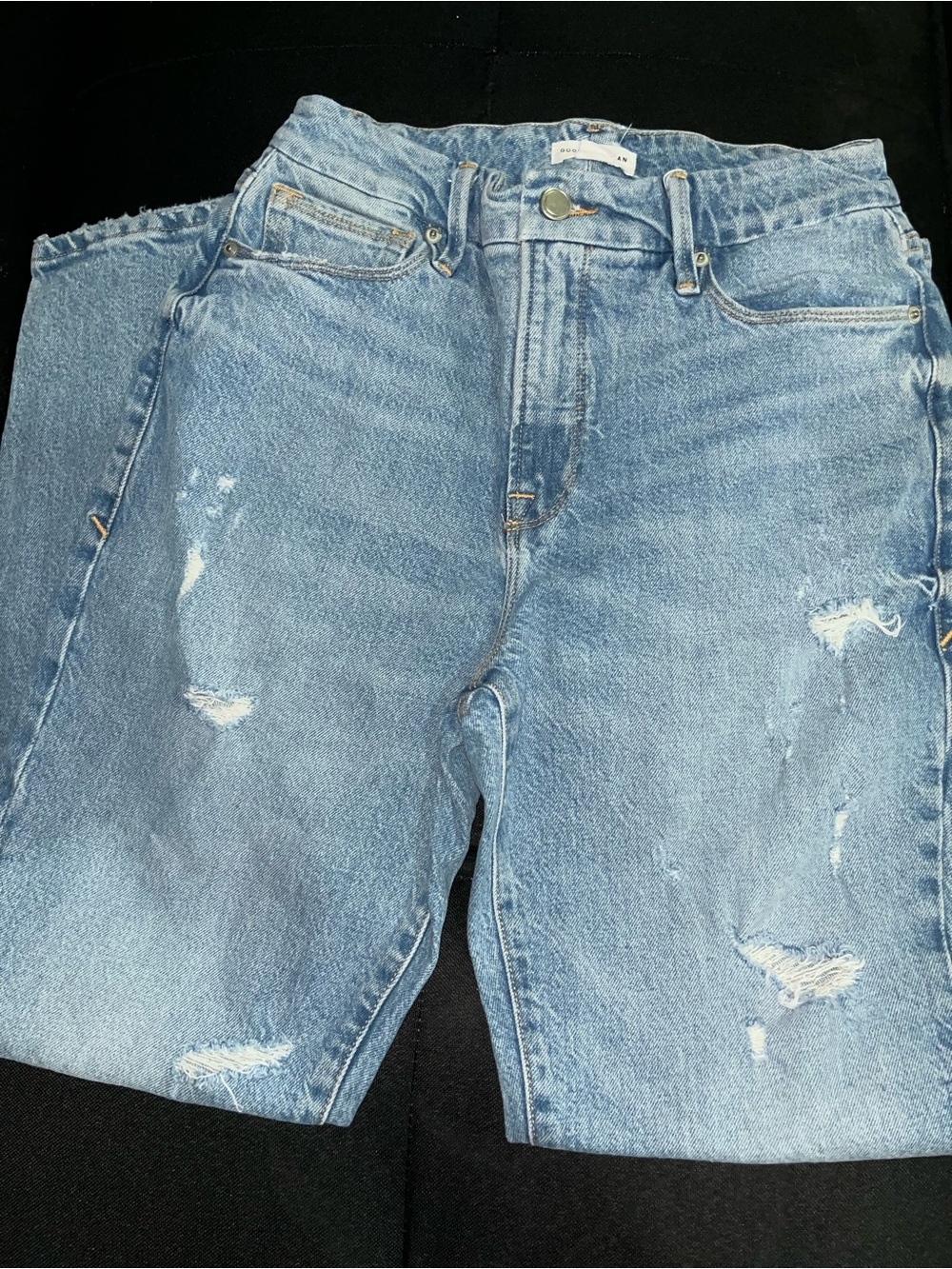 Good American Light Blue Distressed Straight Leg Jeans
